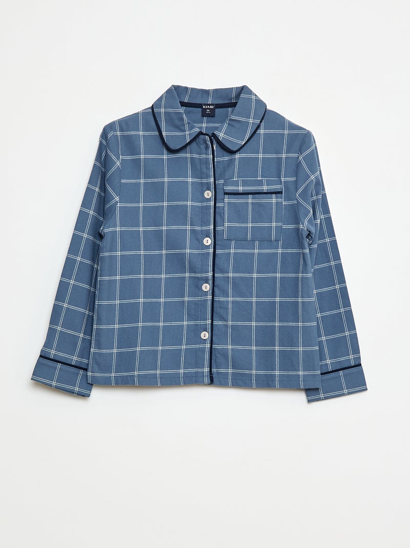 Pyjama long à carreaux chemise + pantalon - 2 pièces Bleu - Kiabi