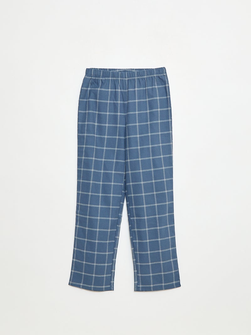 Pyjama long à carreaux chemise + pantalon - 2 pièces Bleu - Kiabi