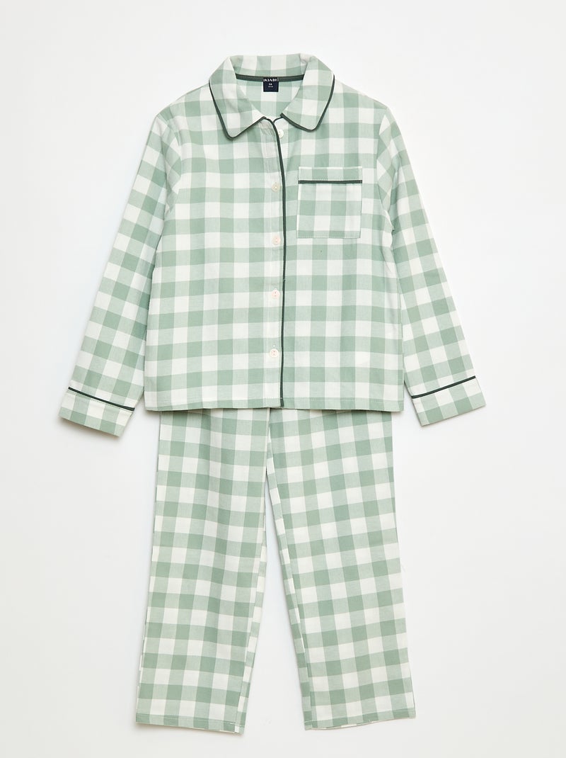 Pyjama long à carreaux chemise pantalon pièces Vert