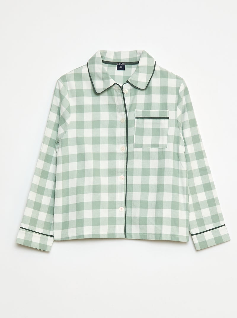 Pyjama long à carreaux chemise + pantalon - 2 pièces Vert - Kiabi