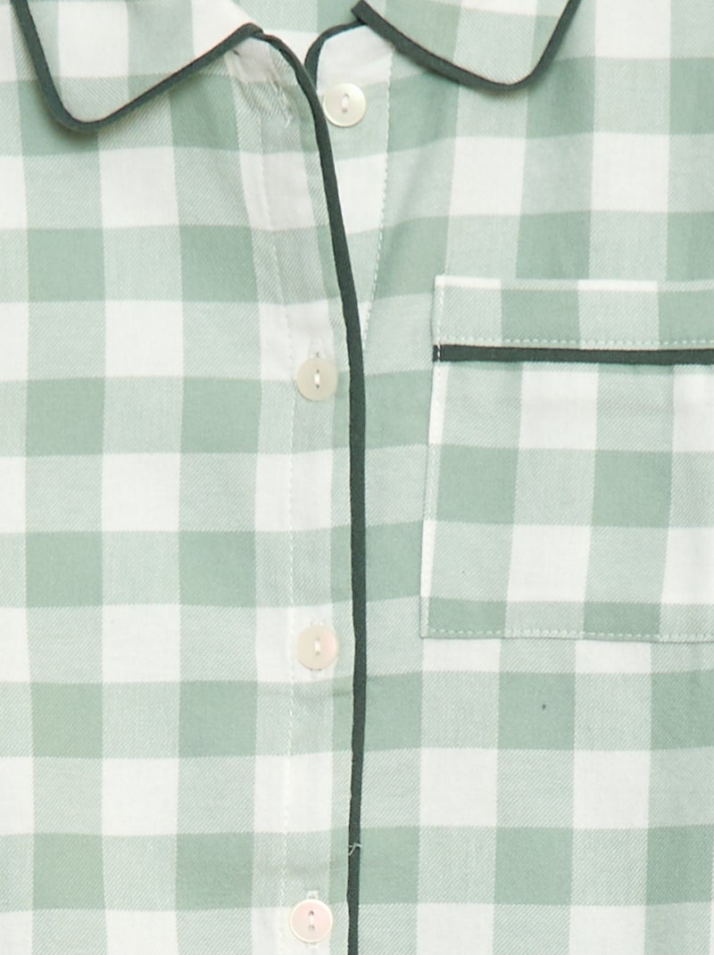 Pyjama long à carreaux chemise + pantalon - 2 pièces Vert - Kiabi