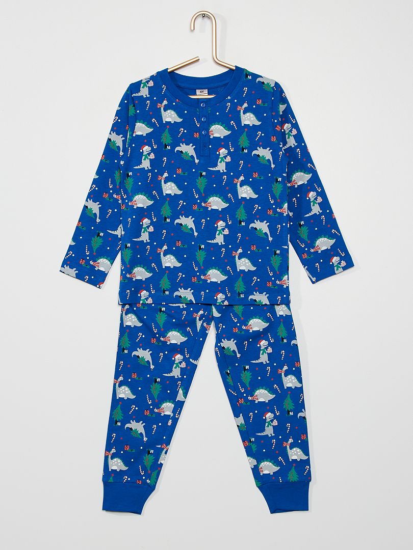 Pyjama long bleu imprimé - Kiabi