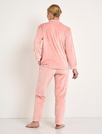 Pyjama long boutonné velours stretch