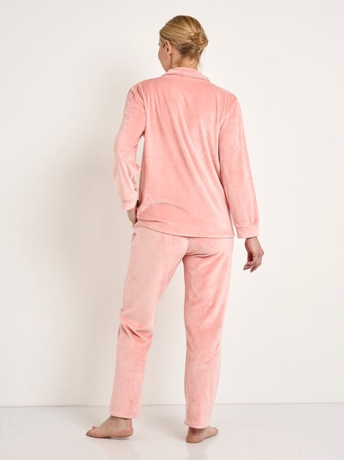 Pyjama long boutonné velours stretch - Kiabi