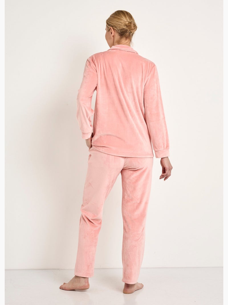 Pyjama long boutonné velours stretch Rose - Kiabi