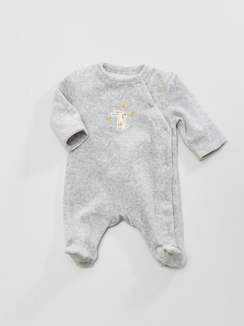 Pyjama long brodé 'lapin' GRIS - Kiabi