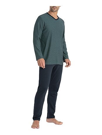 Pyjama long cardé 100% coton à micro motif jacquard Zen - Kiabi