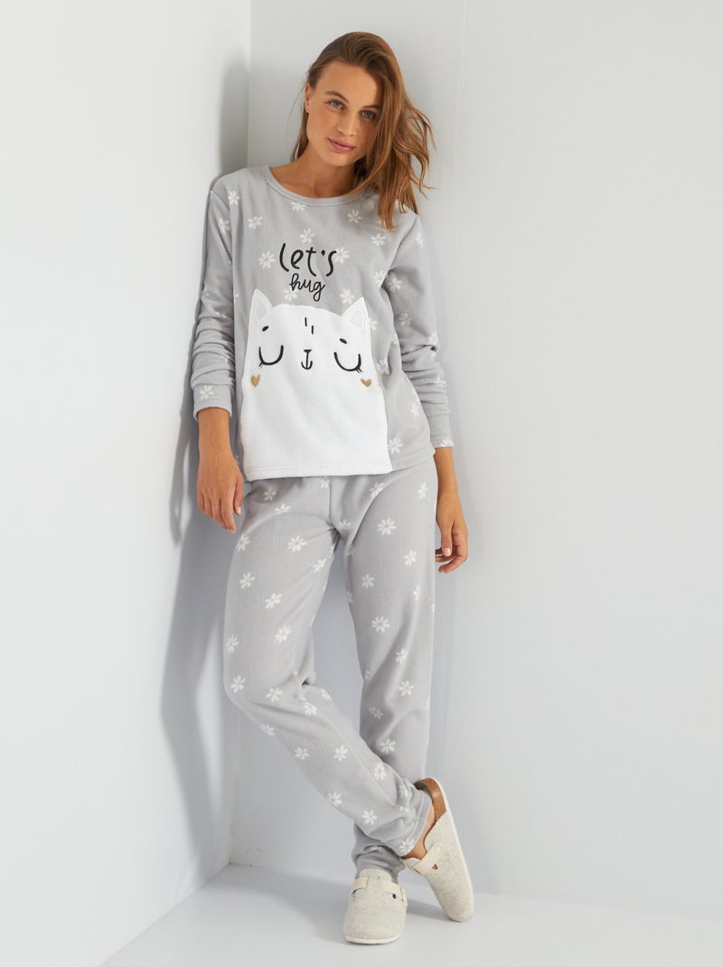 Pyjama long 'chat' - 2 pièces gris - Kiabi