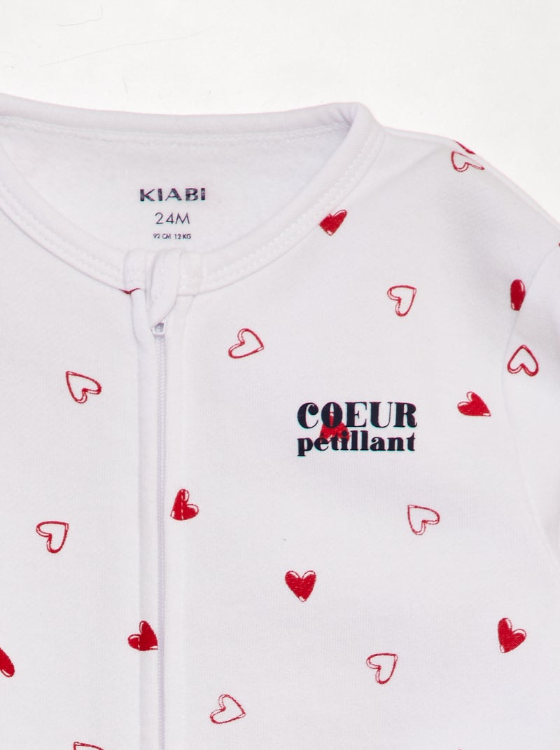 Pyjama long chaud 'Amour' Blanc - Kiabi
