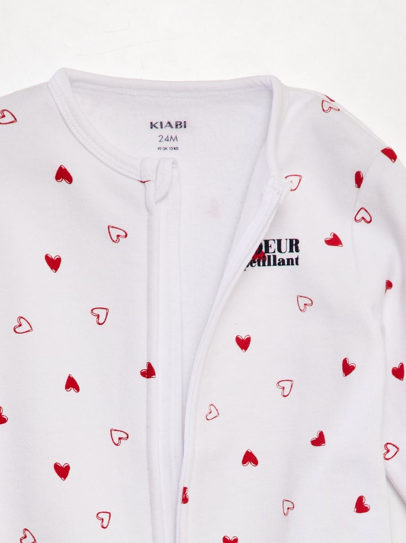 Pyjama long chaud 'Amour' Blanc - Kiabi