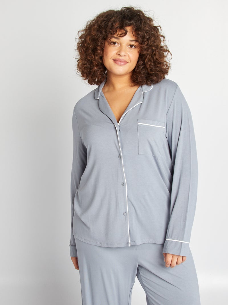 Pyjama long chemise + pantalon - 2 pièces Bleu - Kiabi