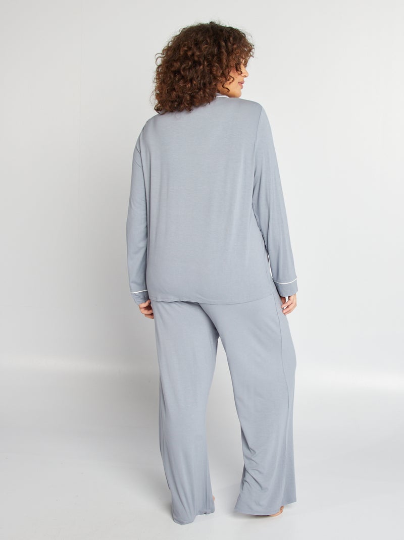 Pyjama long chemise + pantalon - 2 pièces Bleu - Kiabi