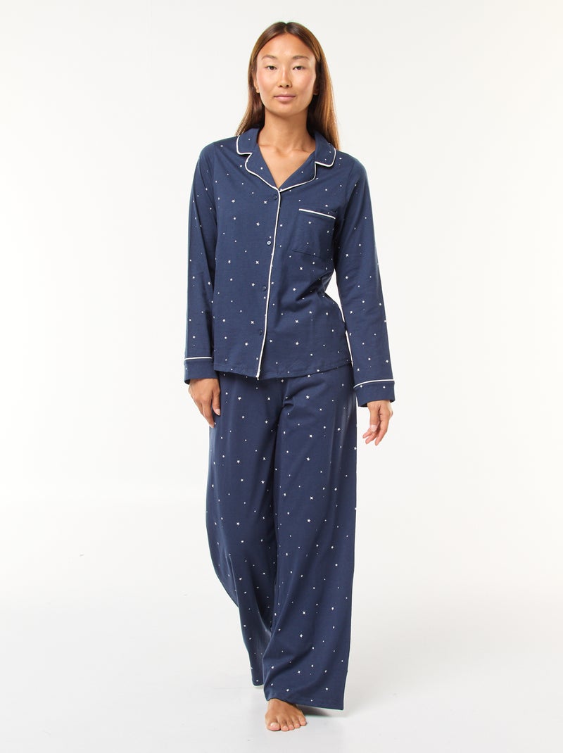 Pyjama long chemise + pantalon - 2 pièces Bleu - Kiabi