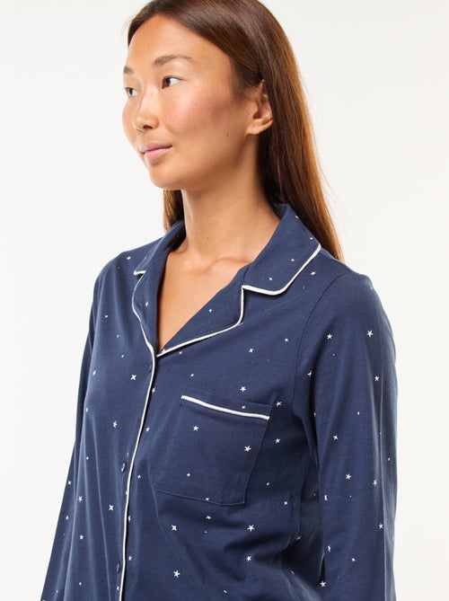 Pyjama long chemise + pantalon - 2 pièces - Kiabi