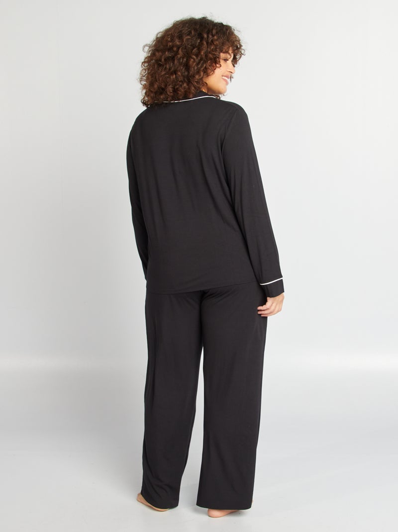 Pyjama long chemise + pantalon - 2 pièces noir - Kiabi