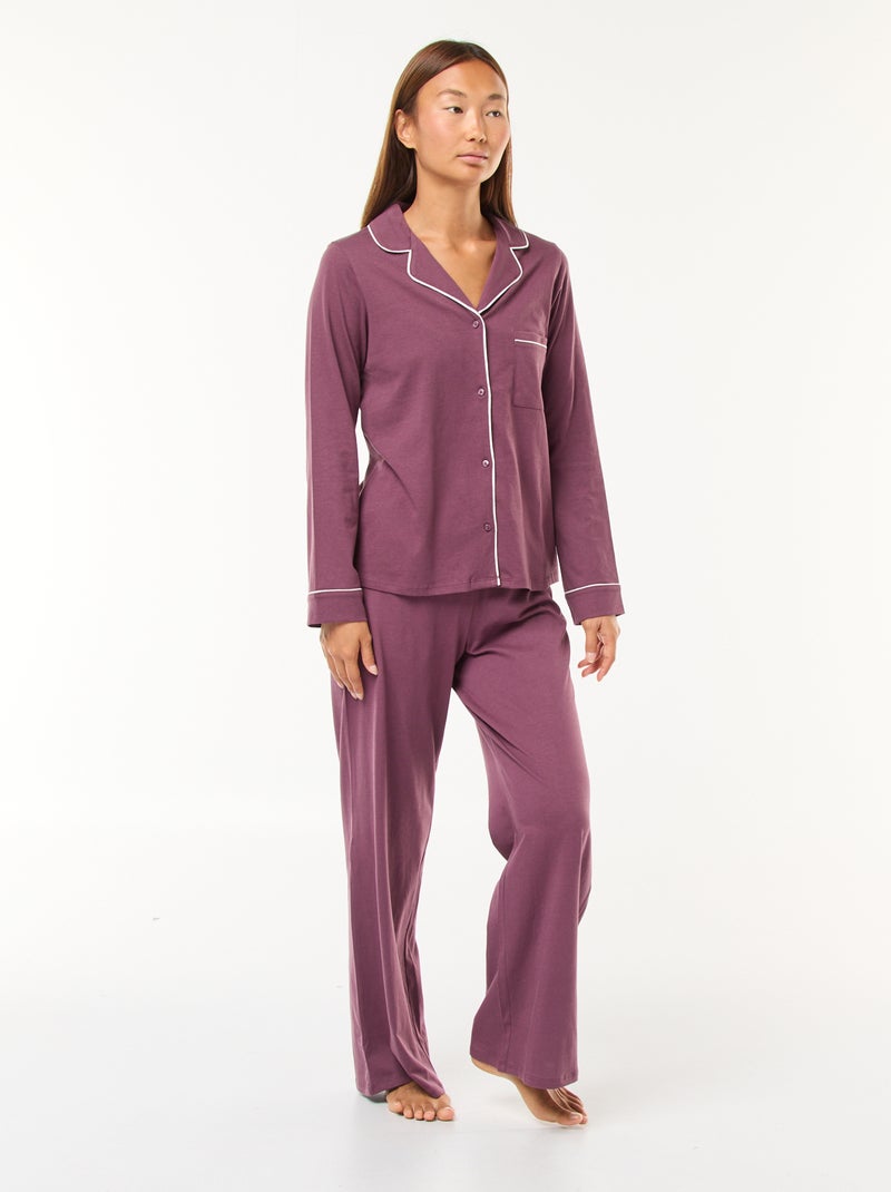 Pyjama long chemise + pantalon - 2 pièces Rose - Kiabi