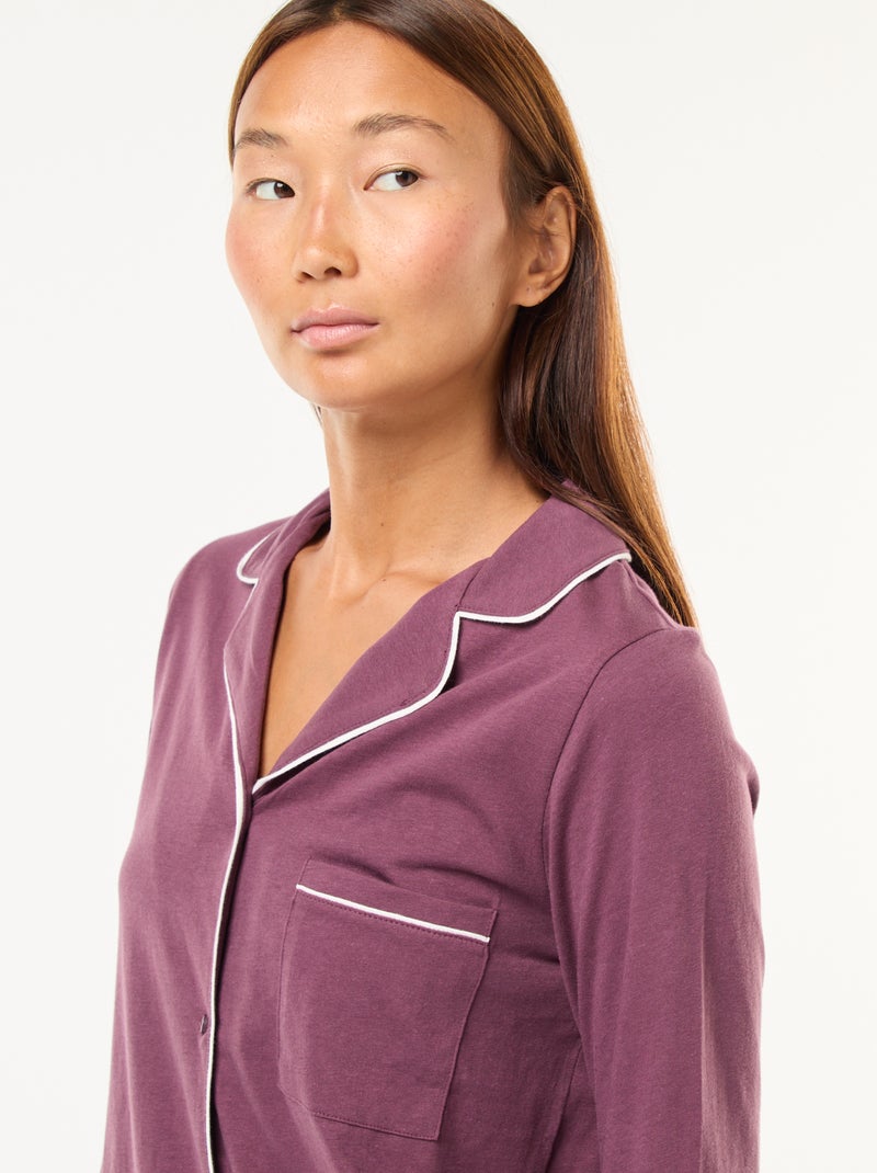 Pyjama long chemise + pantalon - 2 pièces Rose - Kiabi