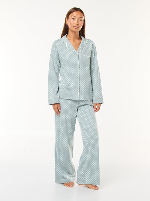 Pyjama long chemise + pantalon - 2 pièces - Kiabi