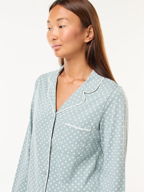 Pyjama long chemise + pantalon - 2 pièces - Kiabi