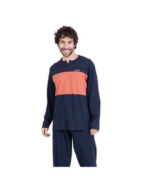 Pyjama long col ouvert homme coton issu de l'agriculture biologique - Kiabi