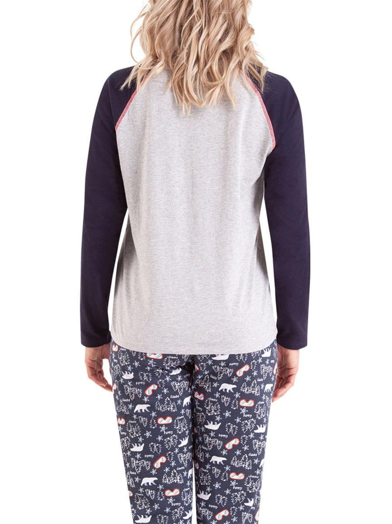 Pyjama long col rond femme Family Gris Bleu - Kiabi