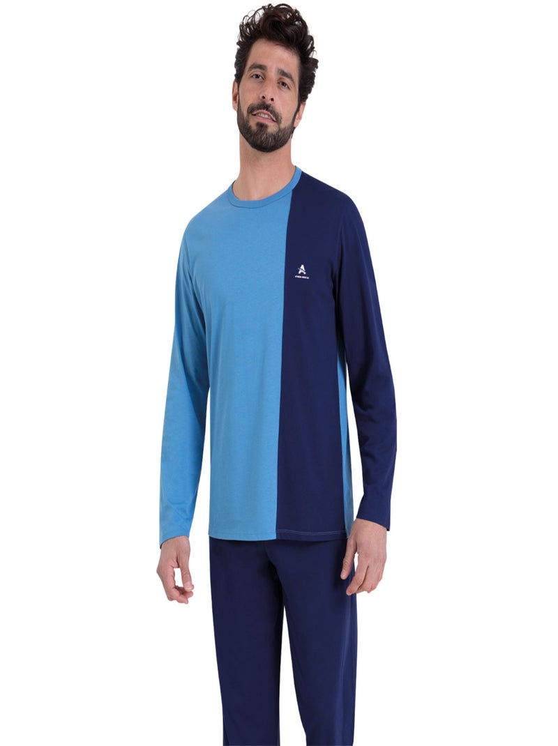 Pyjama long col rond homme Ecopack Athena Bleu - Kiabi