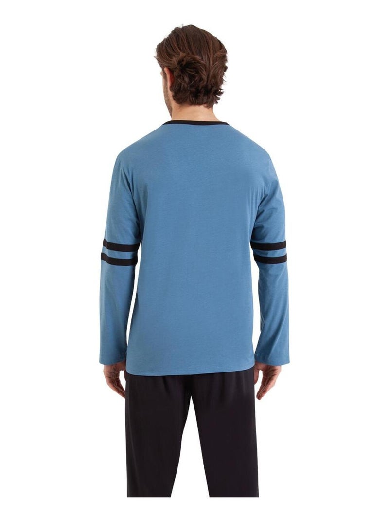 Pyjama long col rond homme Ecopack Construction Athena Bleu Noir - Kiabi