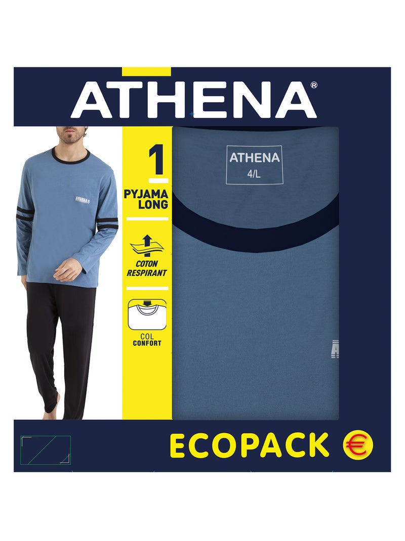 Pyjama long col rond homme Ecopack Construction Athena Bleu Noir - Kiabi
