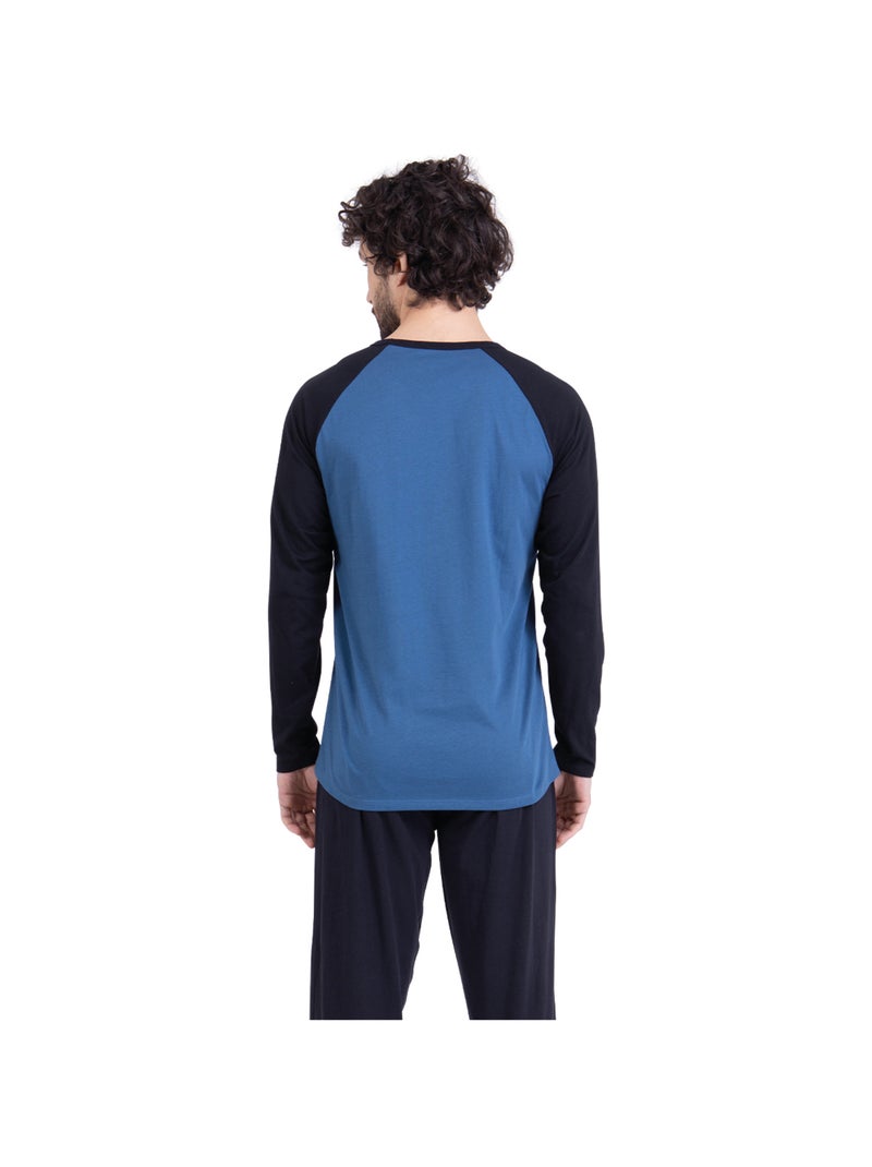 Pyjama long col rond homme Ecopack Construction Athena Bleu Noir - Kiabi