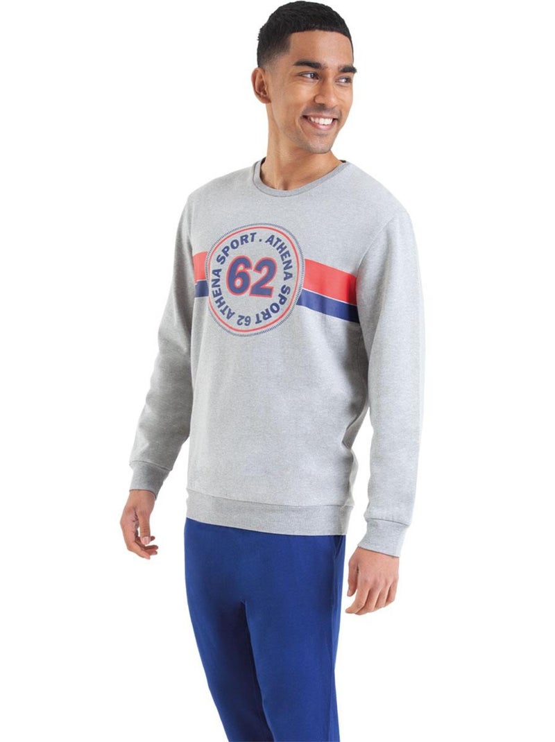 Pyjama long col rond homme Molletonné Bleu Gris - Kiabi