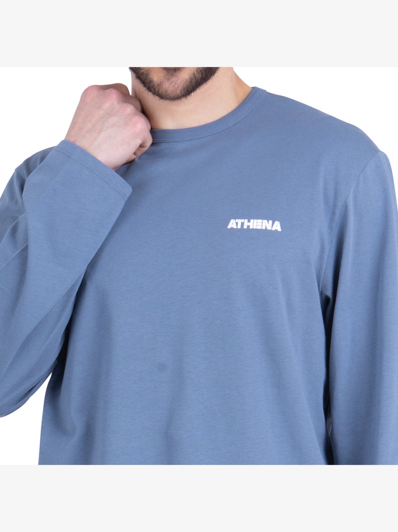 Pyjama long col rond homme My Petit Prix Athena Bleu Noir - Kiabi