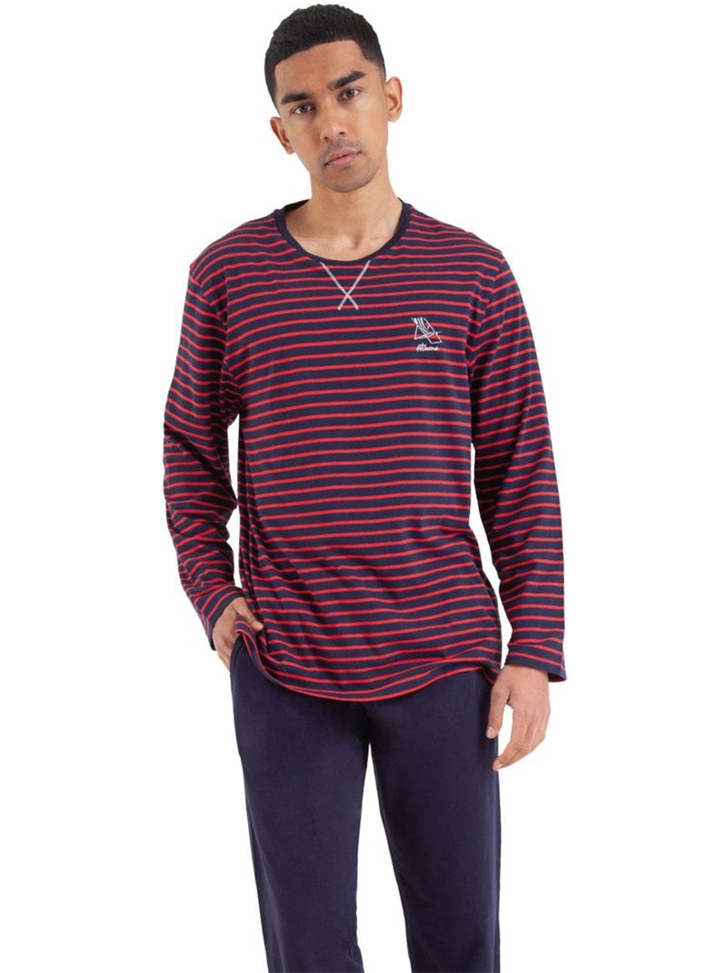 Pyjama long col rond homme Rayures Bleu Rouge - Kiabi