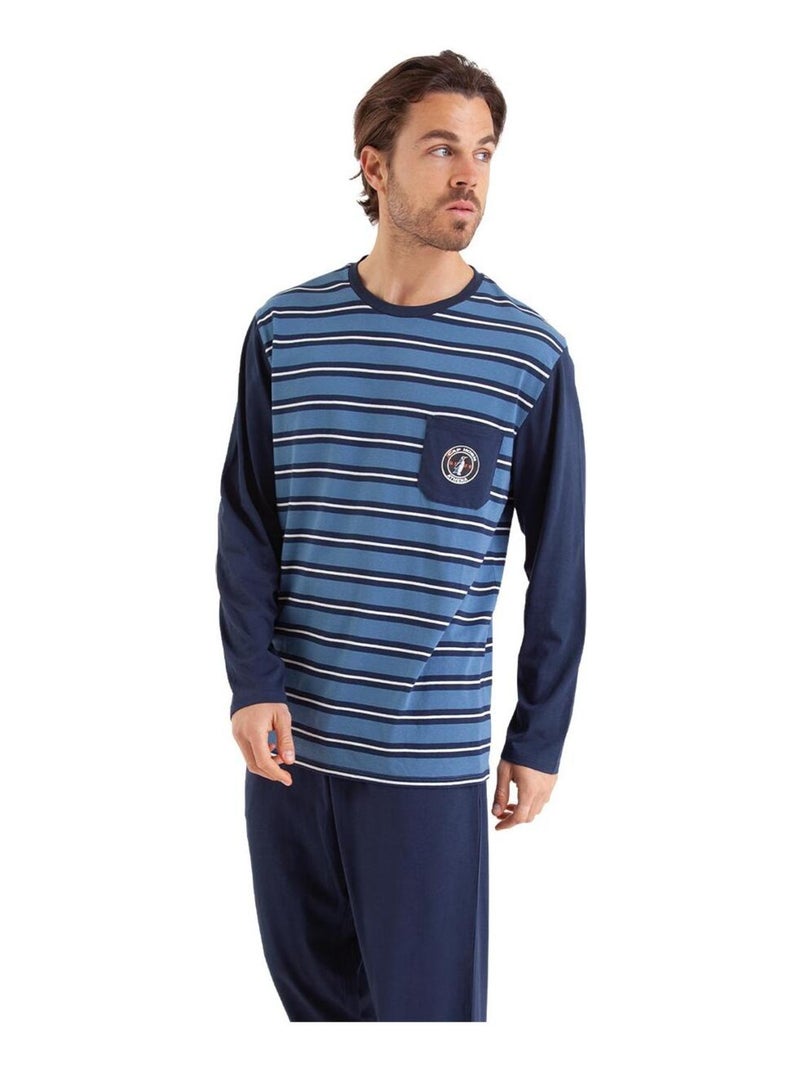 Pyjama long col rond homme Rayures Cap Horn Athena Bleu - Kiabi