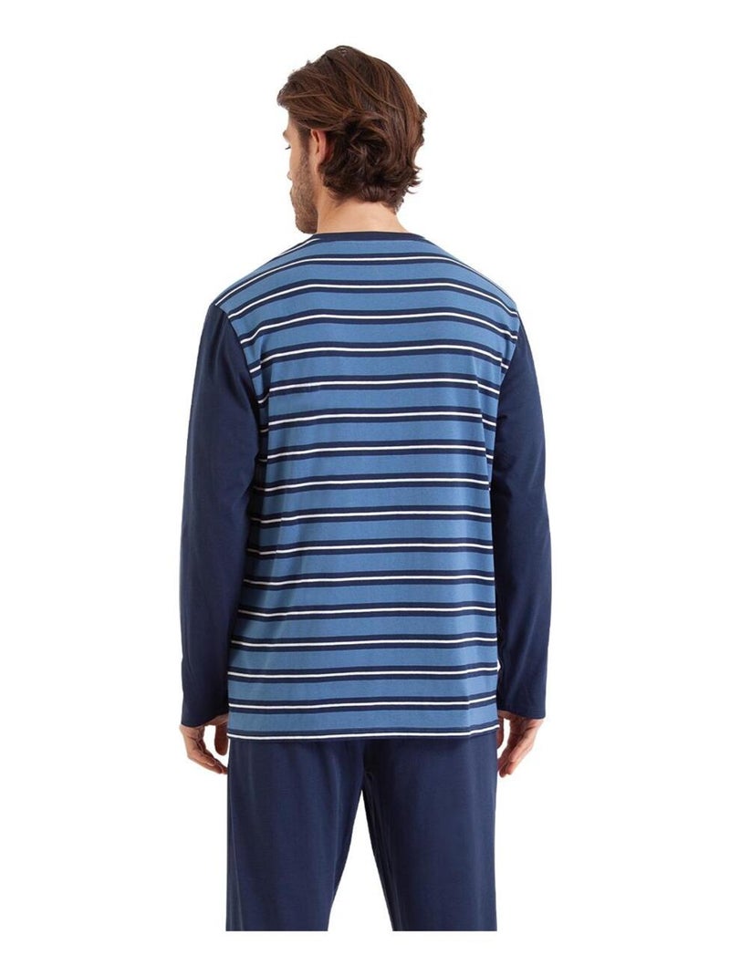 Pyjama long col rond homme Rayures Cap Horn Athena Bleu - Kiabi