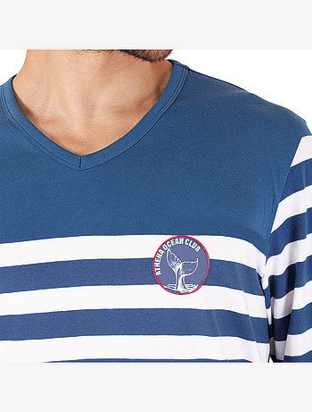 Pyjama long col rond homme Rayures Ocean Club Athena