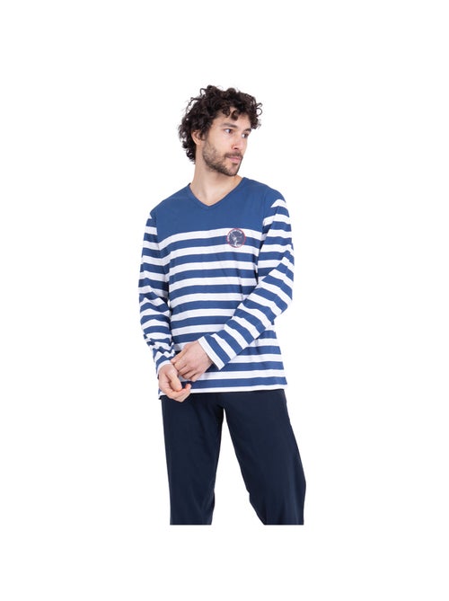Pyjama long col rond homme Rayures Ocean Club Athena - Kiabi