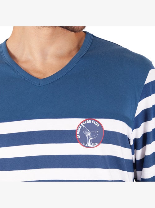 Pyjama long col rond homme Rayures Ocean Club Athena - Kiabi