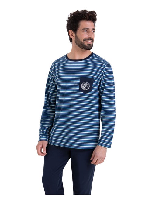 Pyjama long col rond homme Rayures Waves Athena - Kiabi