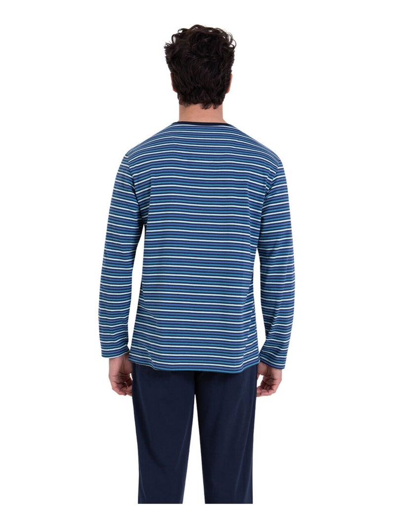 Pyjama long col rond homme Rayures Waves Athena Bleu - Kiabi
