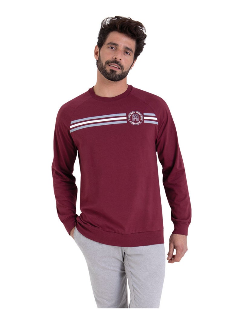 Pyjama long col rond homme Sport Athena Gris Bordeaux - Kiabi