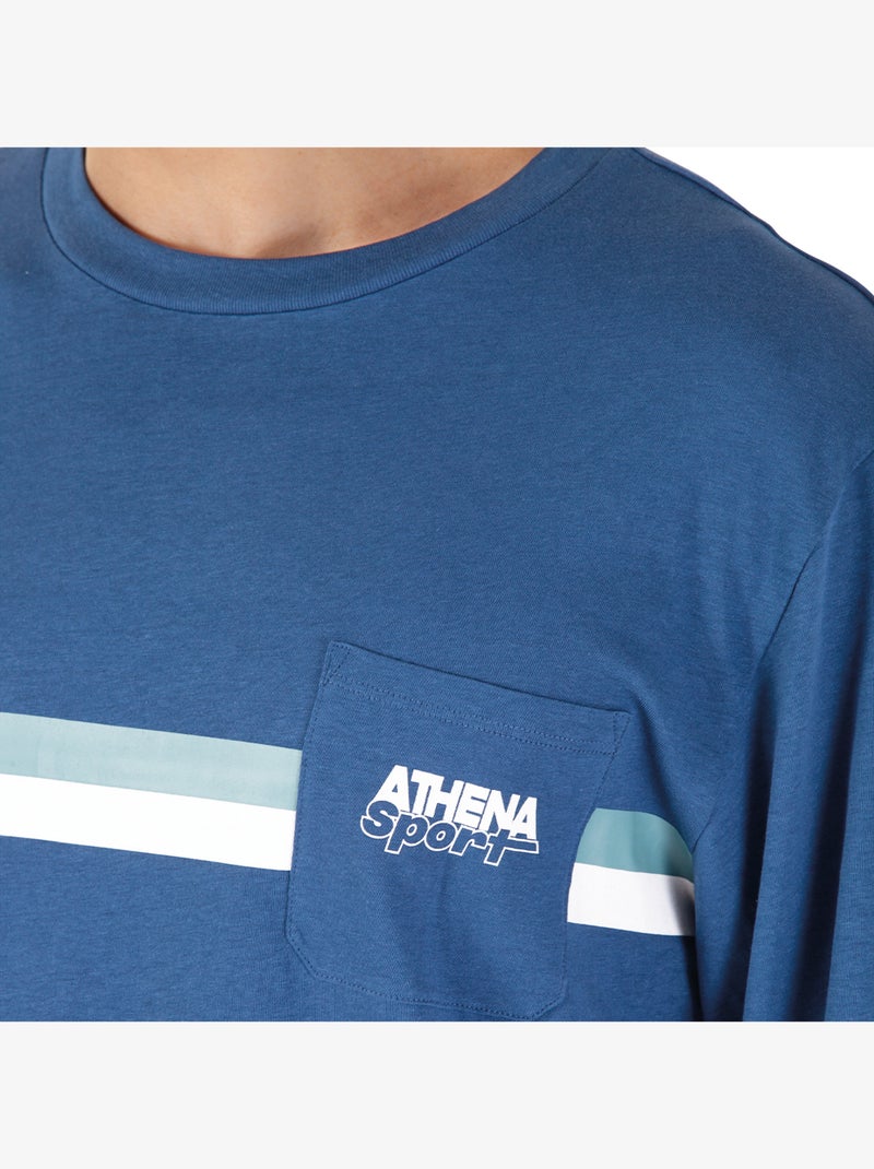 Pyjama long col rond homme Sportswear Athena Bleu - Kiabi