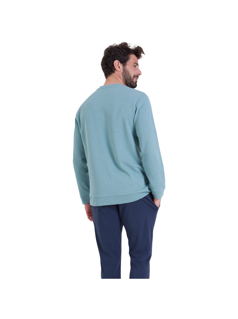 Pyjama long col rond homme Waffle Athena Bleu - Kiabi