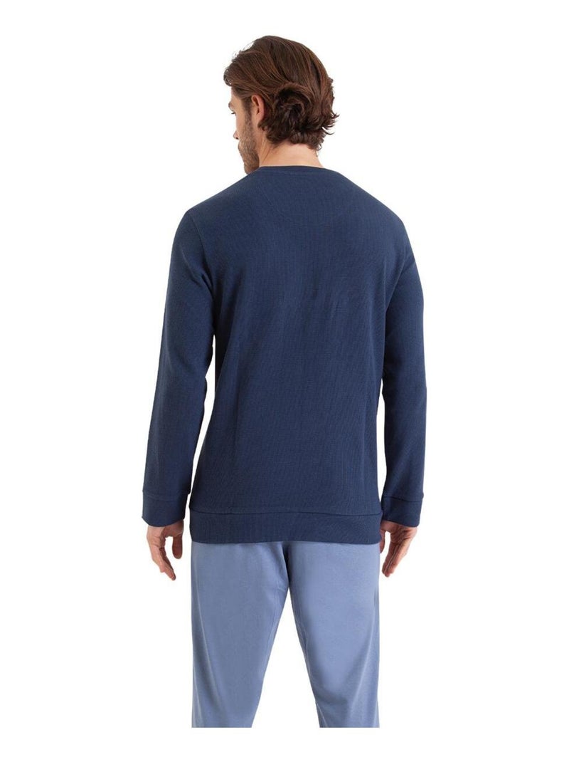 Pyjama long col rond homme Waffle Athena Bleu Gris - Kiabi