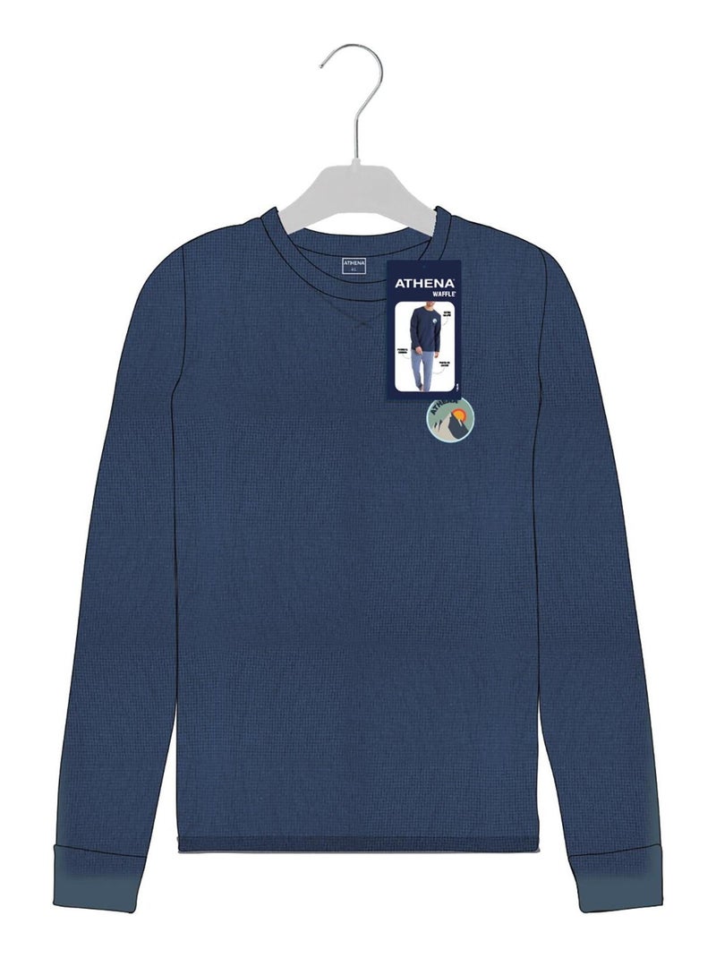 Pyjama long col rond homme Waffle Athena Bleu Gris - Kiabi