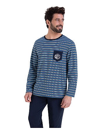 Pyjama long col rond Rayures Waves Athena