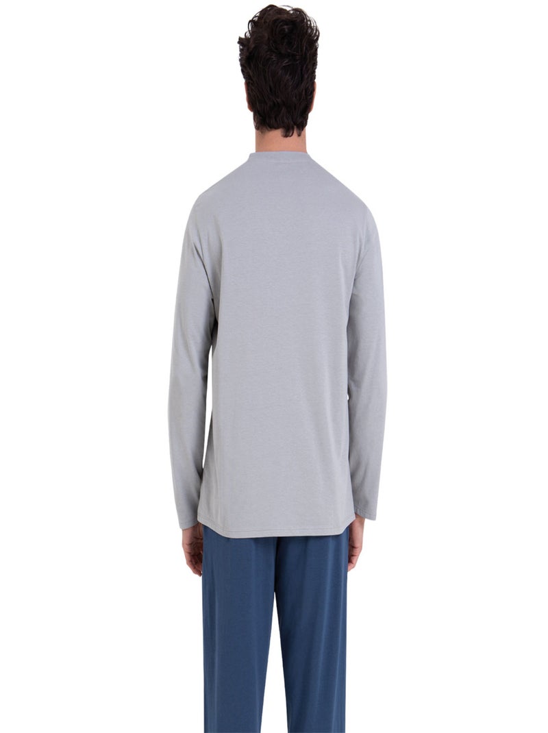 Pyjama long col tunisien homme Chic Athena Bleu Gris - Kiabi