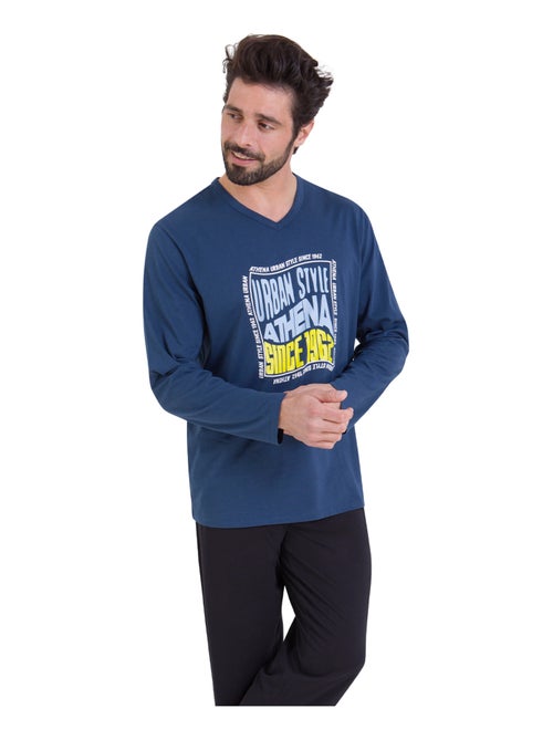 Pyjama long col V homme Eco Pack Sérigraphie Athena - Kiabi