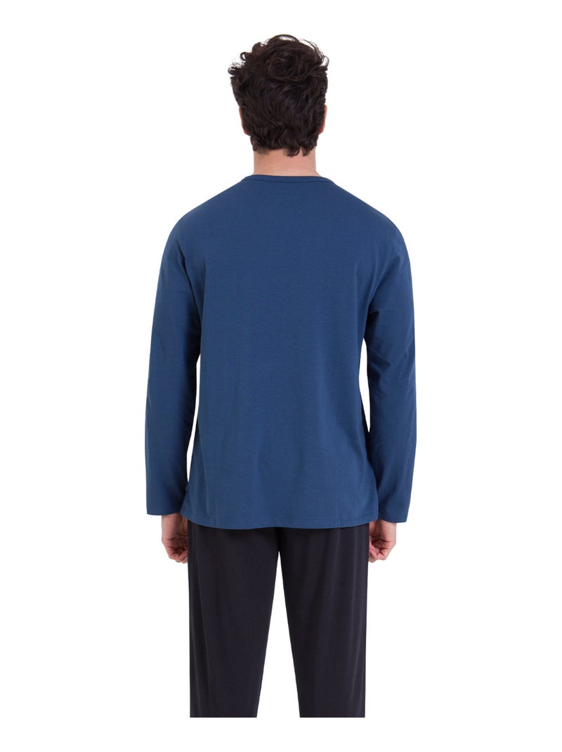 Pyjama long col V homme Eco Pack Sérigraphie Athena Bleu Noir Noir - Kiabi