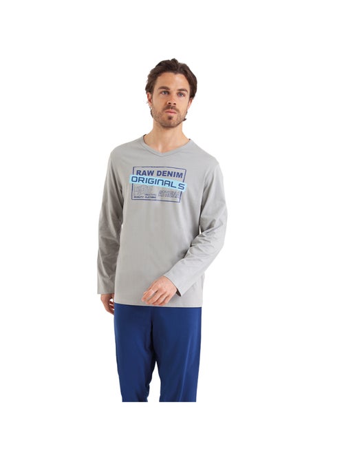 Pyjama long col V homme Ecopack Sérigraphie Athena - Kiabi