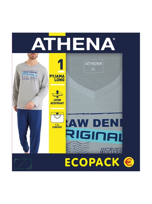 Pyjama long col V homme Ecopack Sérigraphie Athena - Kiabi